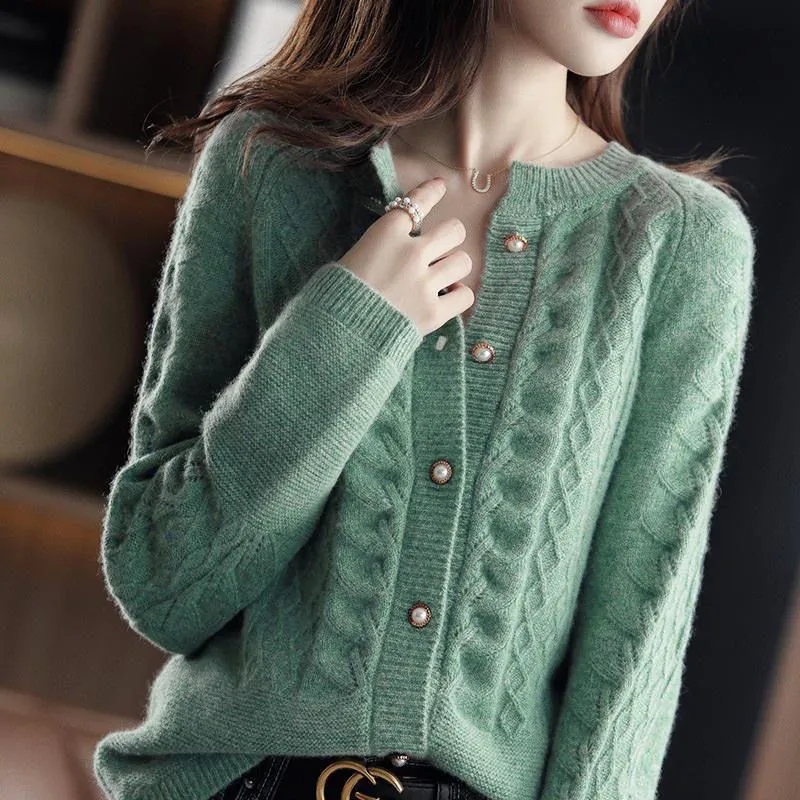 Wool Coat Peacoat - جاكيت كارديجان نسائي محبوك بتصميم عتيق،