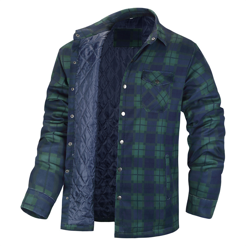 Flannel Shirt Lined - الشتاء منقوشة قمصان للرجال سميكة الأخضر