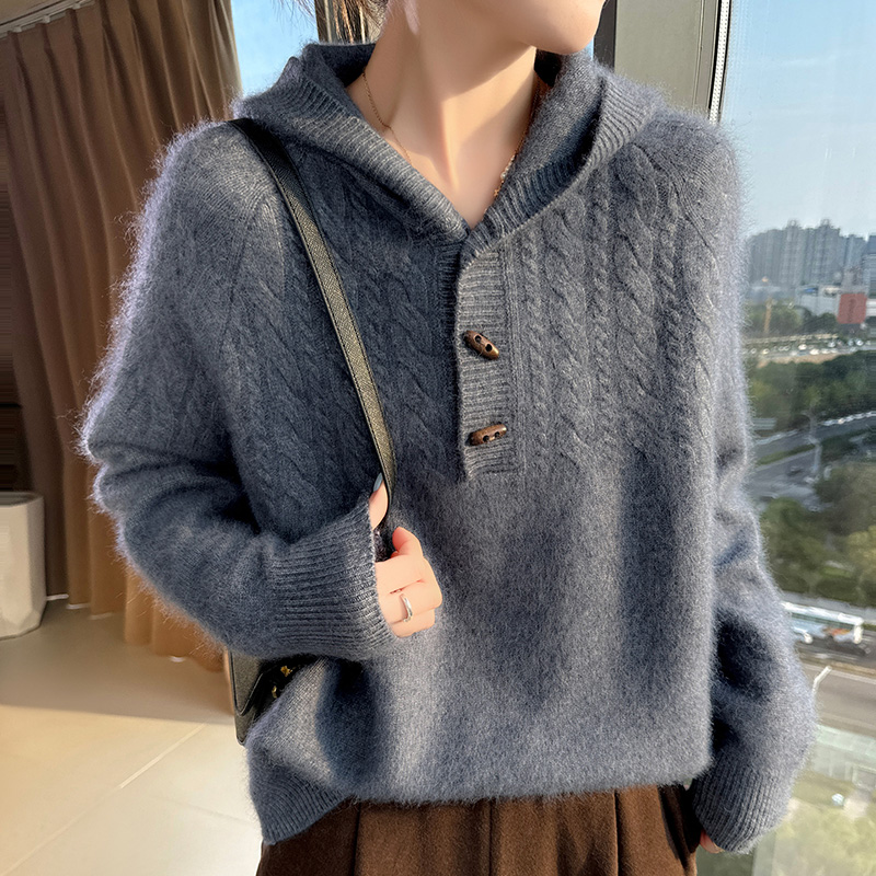 Wool Coat Peacoat - 100% المنك النقي الكشمير محبوك معطف